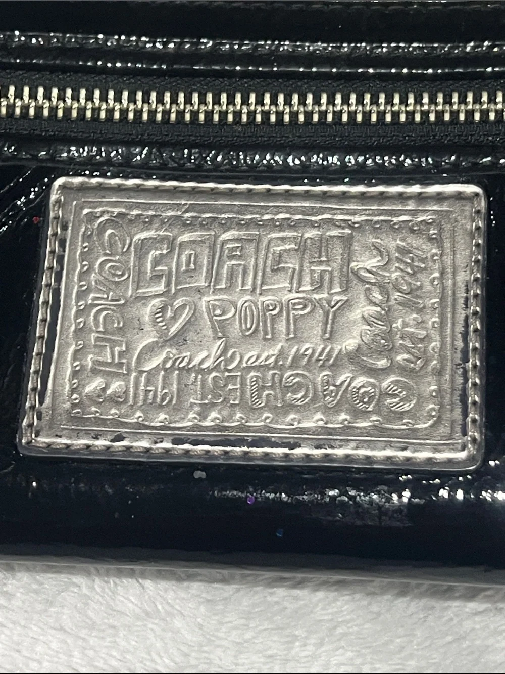 Coach Poppy Black Patent Zip-Around Wallet Wristlet. EUC